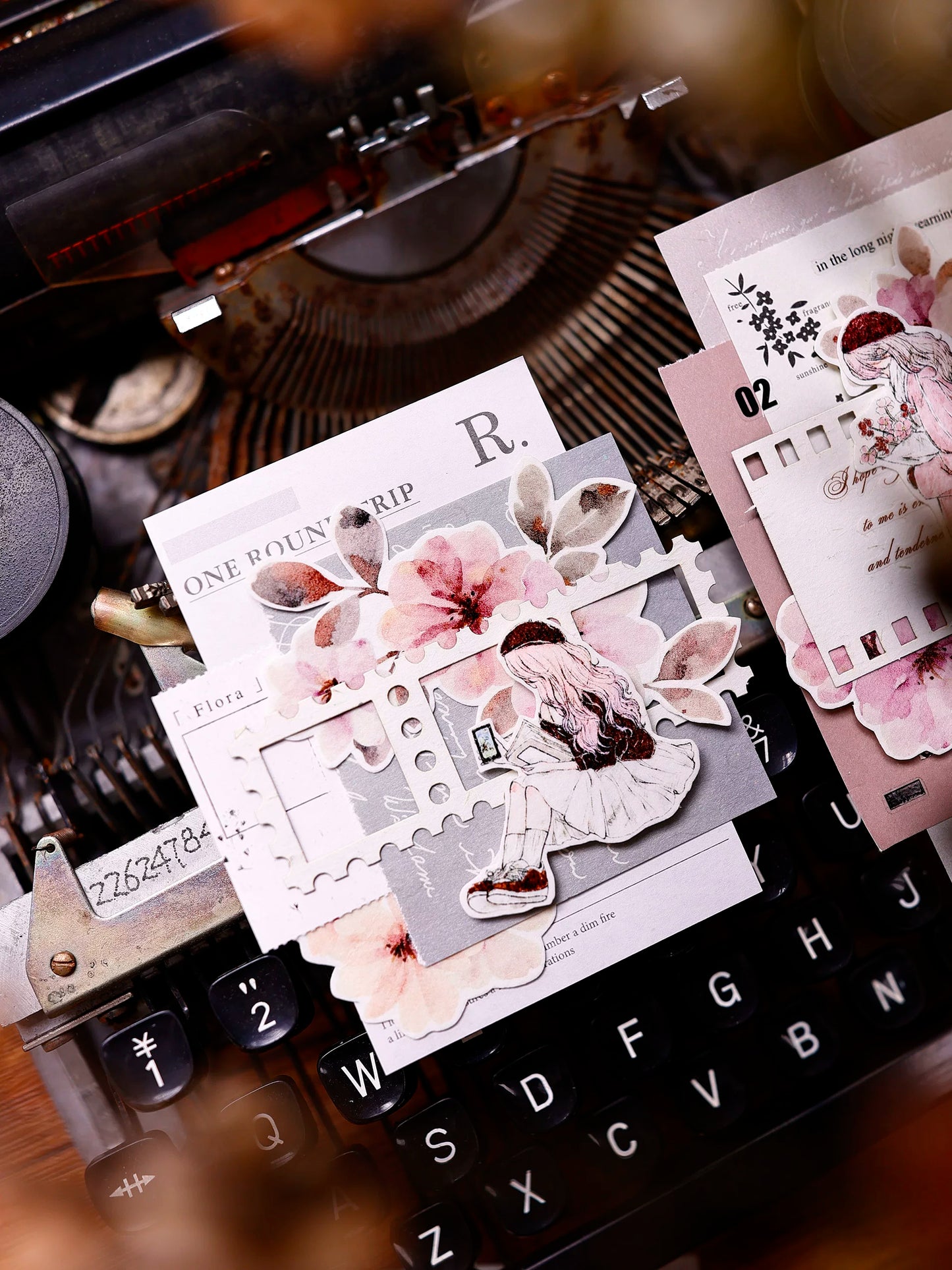 XiaoBaiJia Salt Series【Pink Mist Letter Paper】Pre-cut Orginal Design Washi/Pet Tape Light Retro Stickers