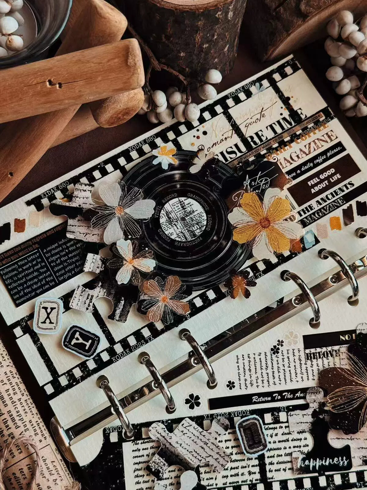 Linlanxi【Record 】 Original Retro Vintage Black Vinyl Record Background Washi/Pet Tape