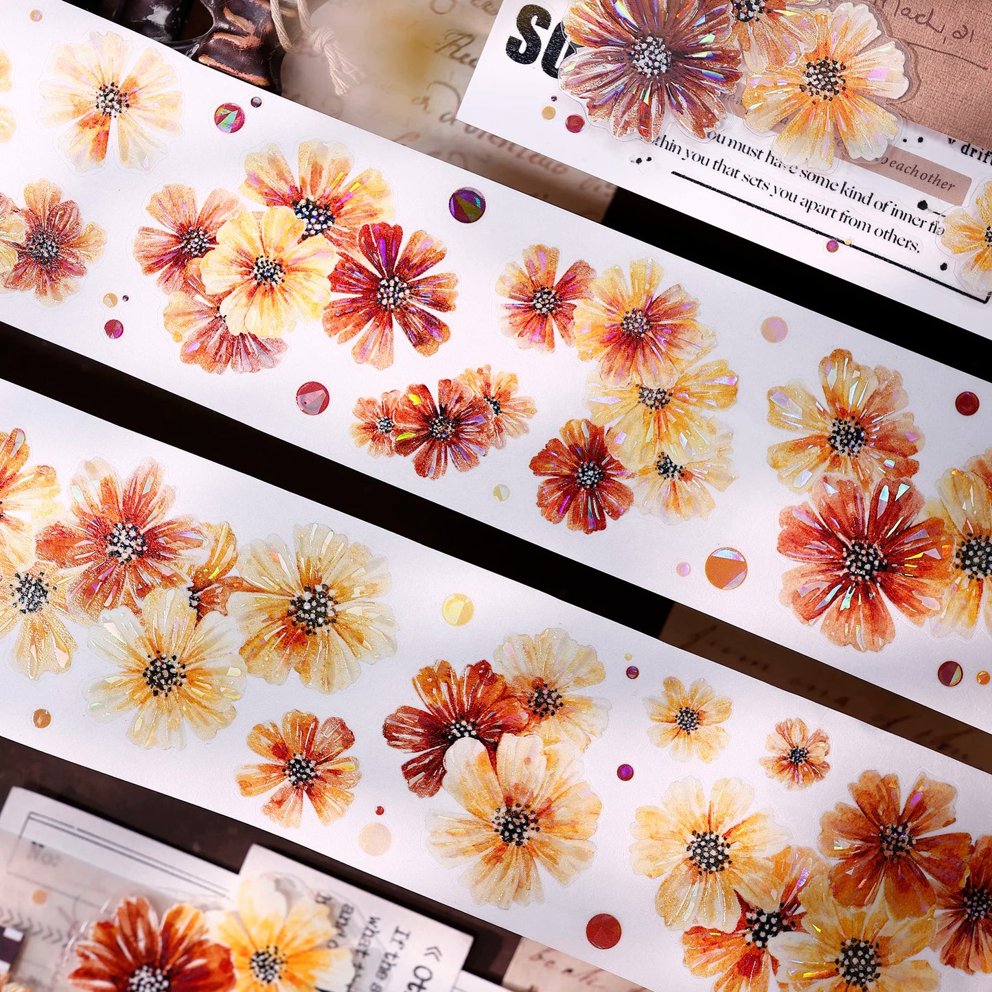 XiaoBaiJia【Autumn Brown Fragrant Flowers】Orginal Design Washi Pet Floral Tape Light Retro Landscaping Stickers