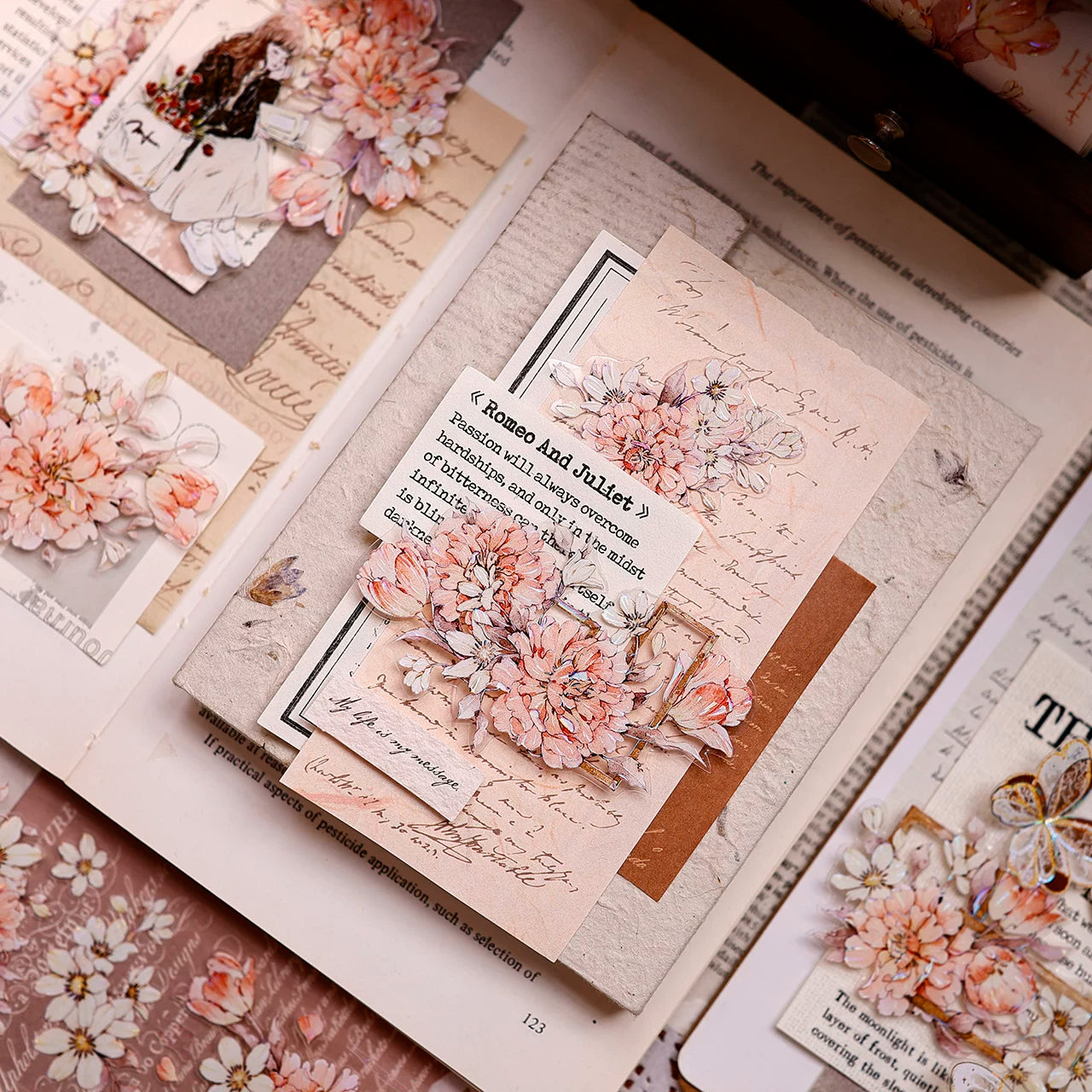 XiaoBaiJia Salt Series【Orange Shadow】Pre-cut Orginal Design Vintage Peony Flowers Washi/Pet Tape Light Retro Stickers