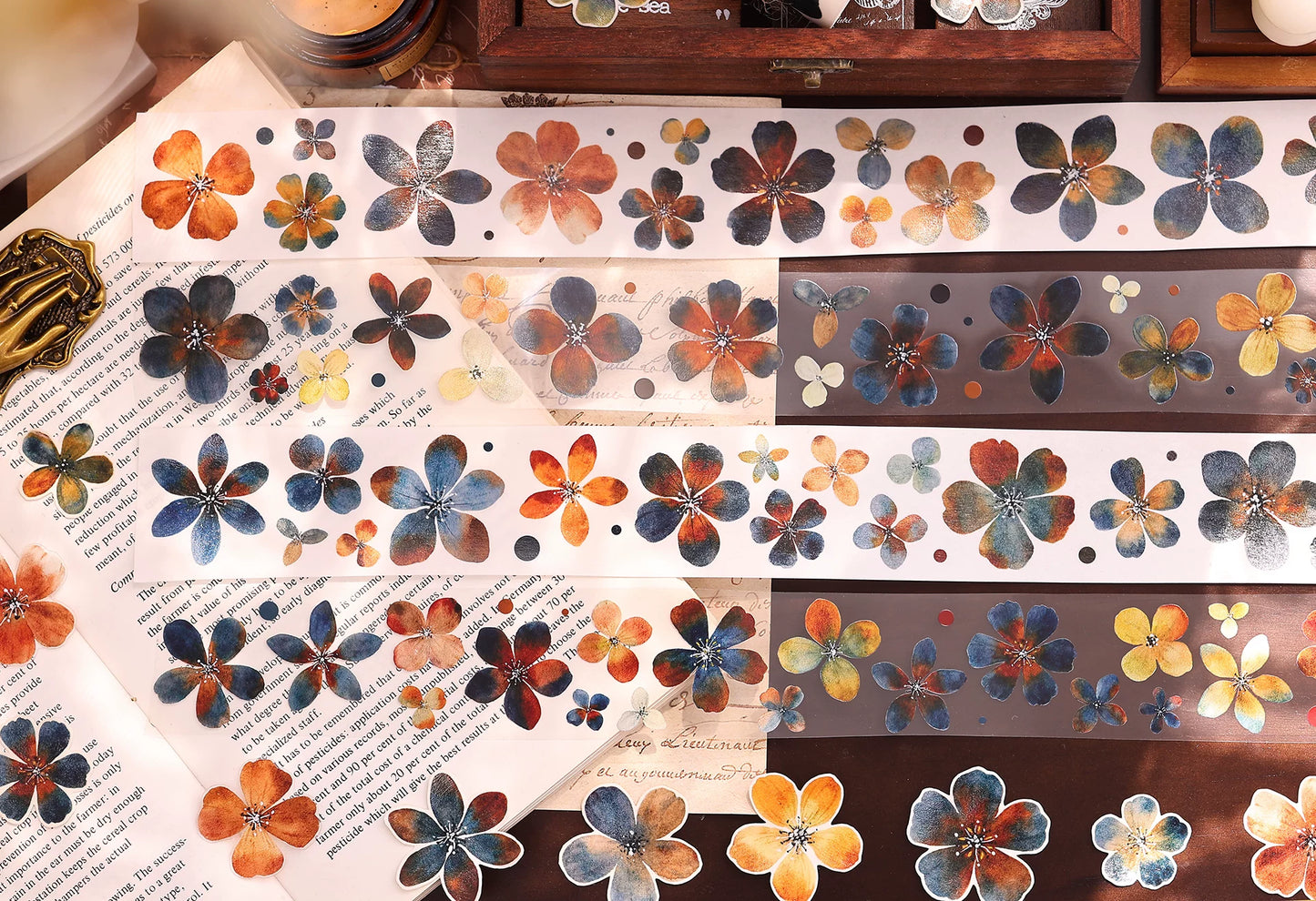 XiaoBaiJia Salt Series【Cold Tea Brown】Orginal Design Kiss-cut Washi/Pet Floral Tape Light Retro Landscaping Stickers