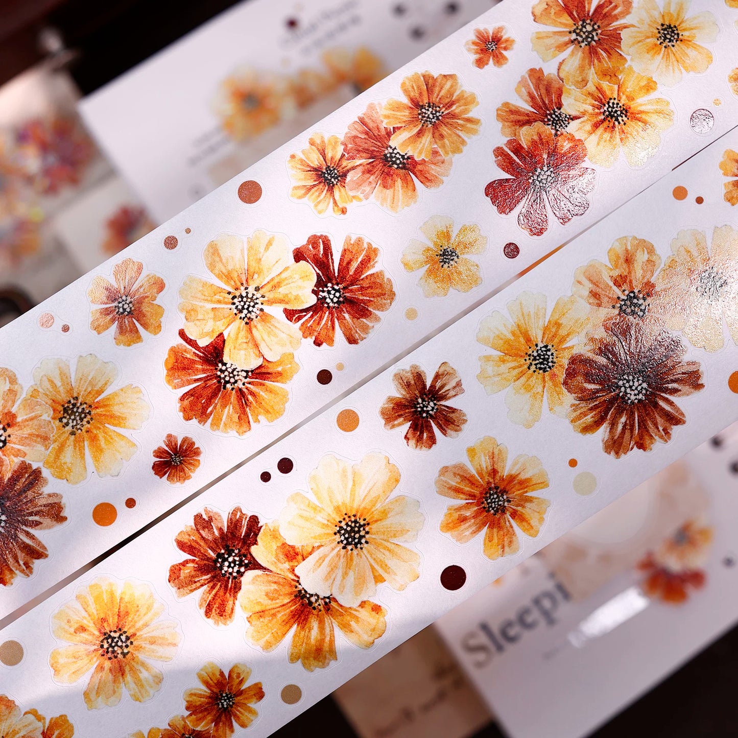 XiaoBaiJia【Autumn Brown Fragrant Flowers】Orginal Design Washi Pet Floral Tape Light Retro Landscaping Stickers