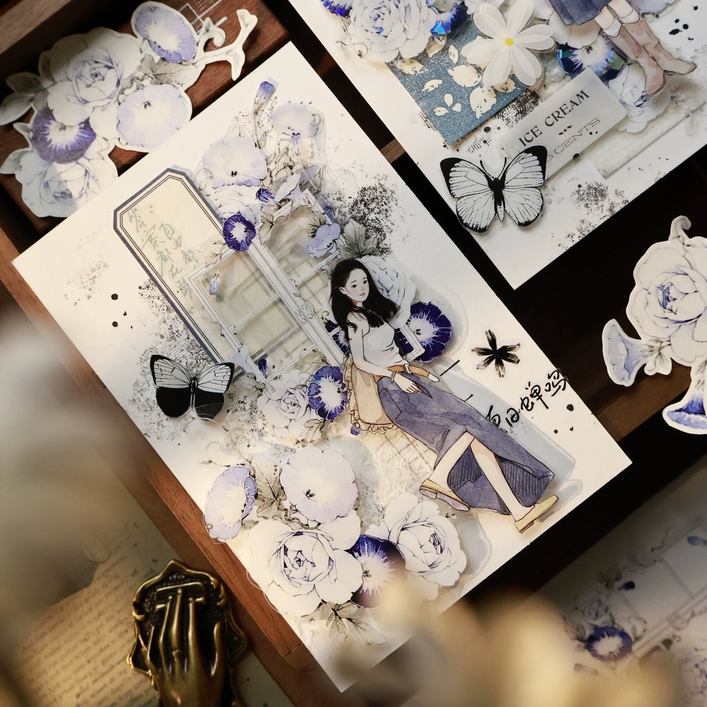 YiEr Vol15【Butterfly Habitat】Orginal Design Pre-cut Washi/Pet Floral Tape Light Retro Landscaping Stickers