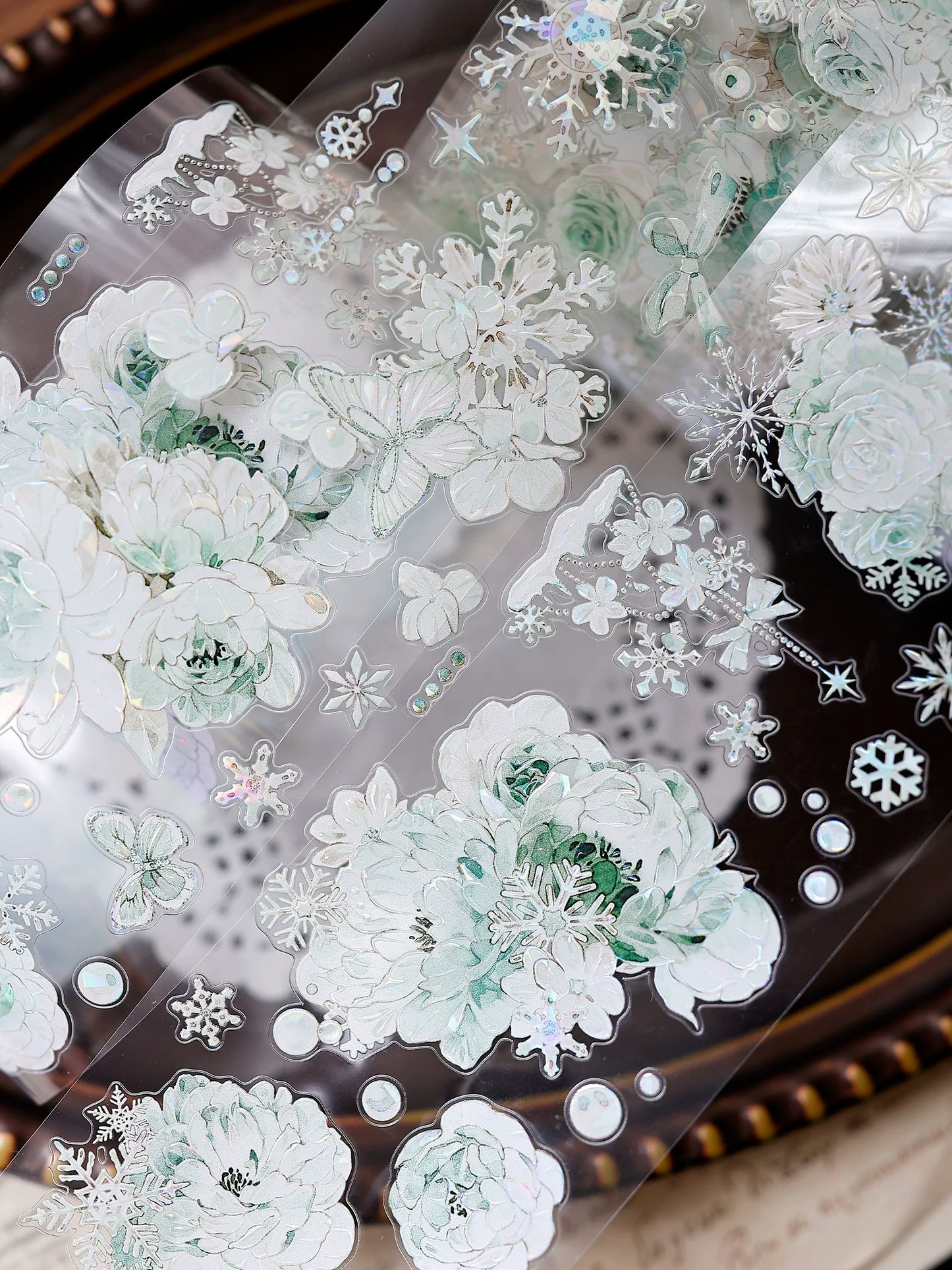 XiaoBaiJia Salt Series【Peppermint Ice】Pre-cut Orginal Design Light Retro Blue and Green Floral Pattern Washi/Pet Tape Light Retro Stickers