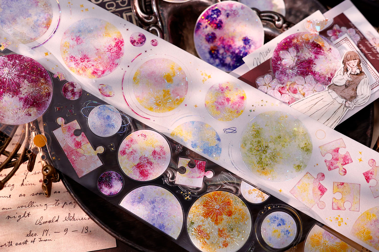 XiaoBaiJia【Starfall】Pre-cut Dream Planet Orginal Design Washi Pet Tape Light Retro Stickers