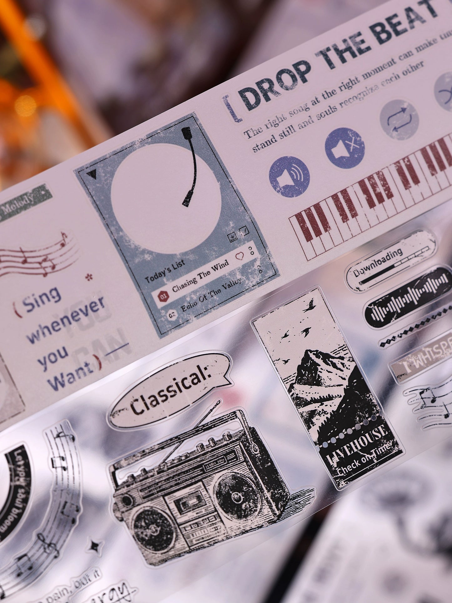 XiaoBaiJia【Echo】Light Retro Orginal Design Bordered Records Washi Pet Tape Landscape Stickers