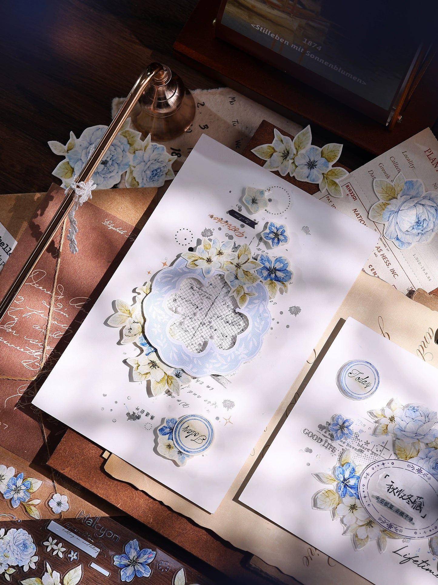 XiaoBaiJia【Jian Shi Blue】Light Retro Orginal Design Washi Pet Tape Landscape Stickers