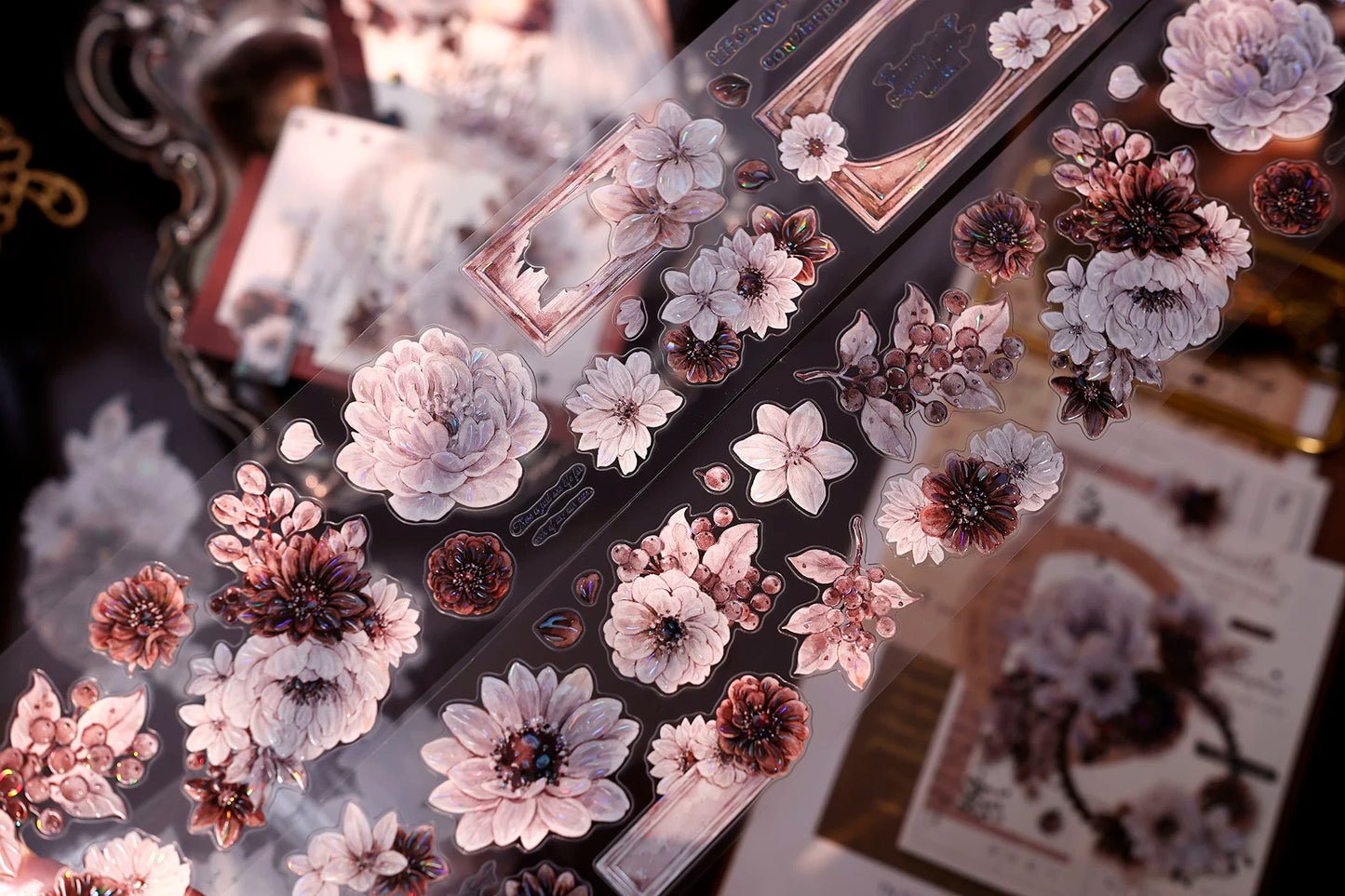 XiaoBaiJia【Brown Shadow Old Paper】Pre-cut Floral Orginal Design Washi Pet Tape Light Retro Stickers