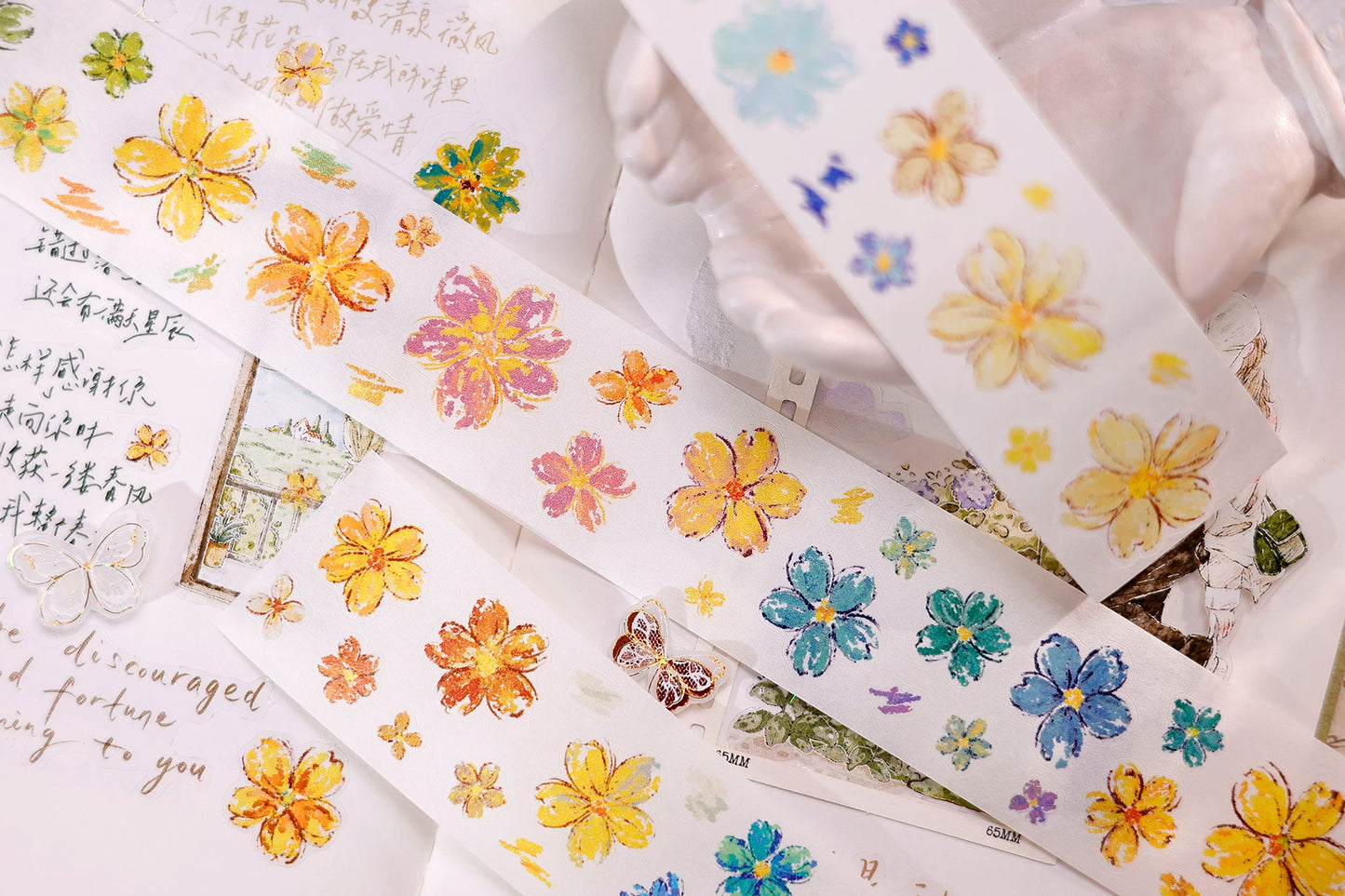 XiaoBaiJia Salt Series【Shallow Salt Flower Town】Pre-cut Orginal Design Flora Washi/Pet Tape Light Retro Stickers