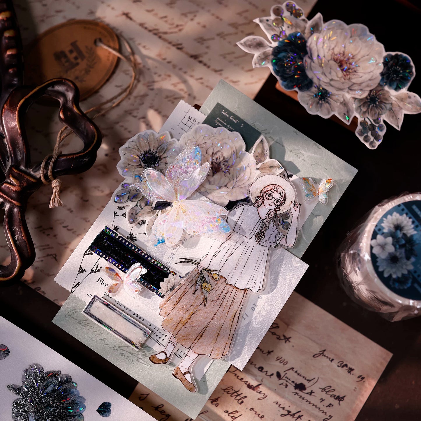 XiaoBaiJia【Old Color Floral Traces】Pre-cut Floral Orginal Design Taiwan Washi Pet Tape Light Retro Stickers