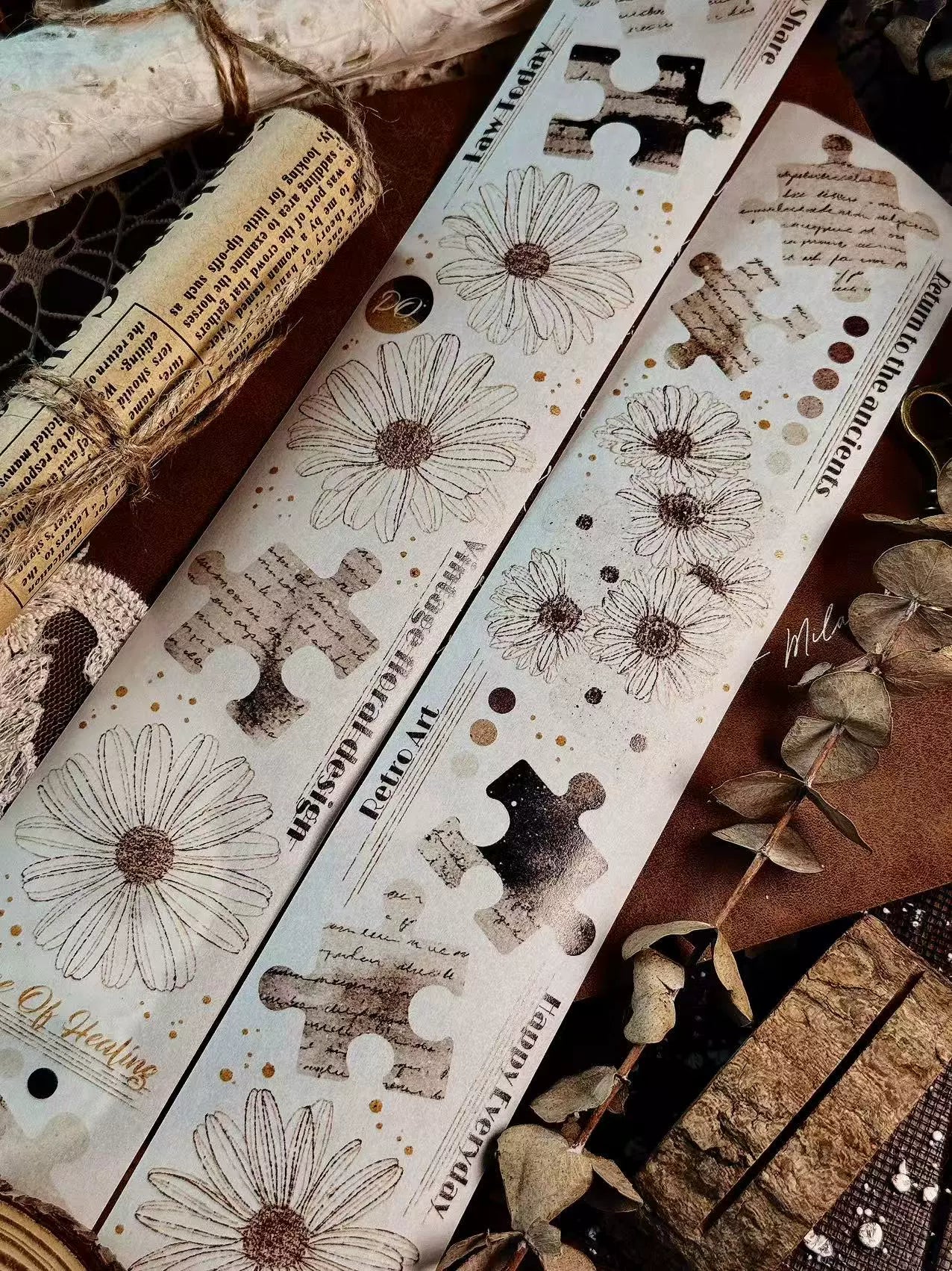 Linlanxi 【Ink Rhyme Printing Traces】Original New Product Retro Flower Puzzle Washi/Pet Tape