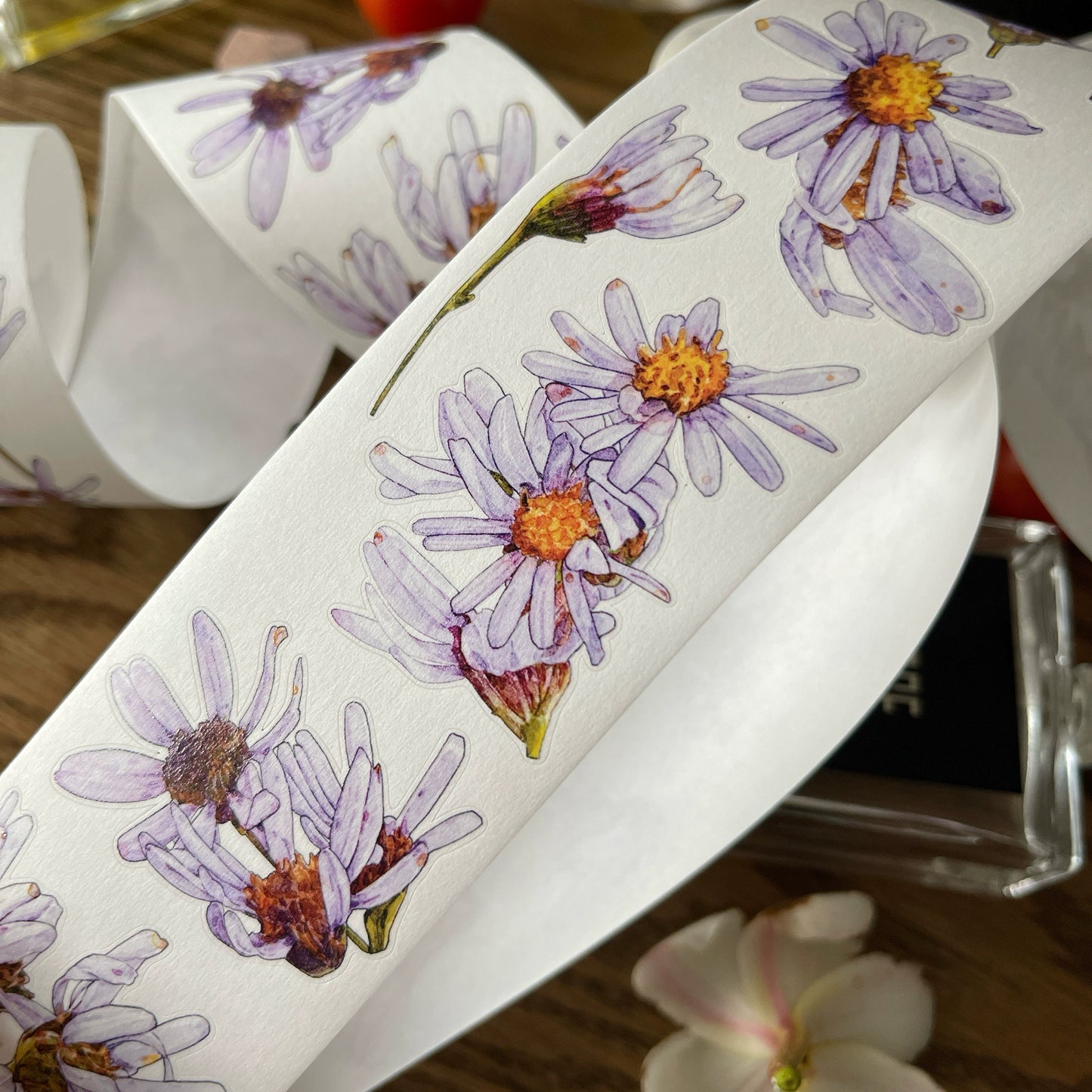 Seahorse Forest Vol7【A41#Wild Purple Flower】Original Design Pre-Cut Floral Washi/PET Tape Stickers,for Scrapbook Supplies,Journaling,Junk Journal,Bullet Journal,Planner Stickers