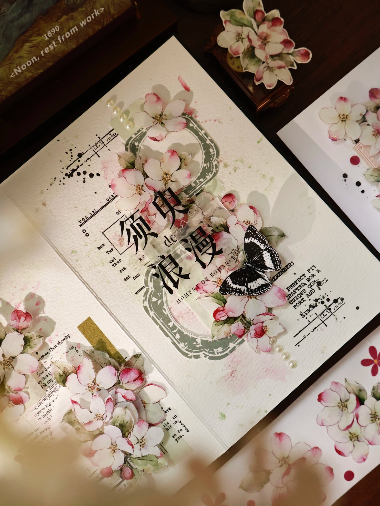 YiEr Vol15【Crabapple Blossom】Orginal Design Pre-cut Washi/Pet Floral Tape Light Retro Landscaping Stickers