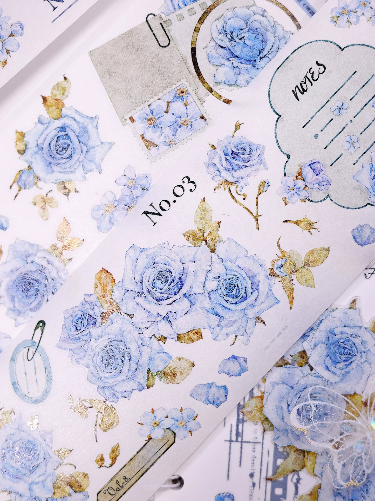 XiaoBaiJia Salt Series【Clear Dew】Pre-cut Orginal Design Floral Washi/Pet Tape Light Retro Stickers