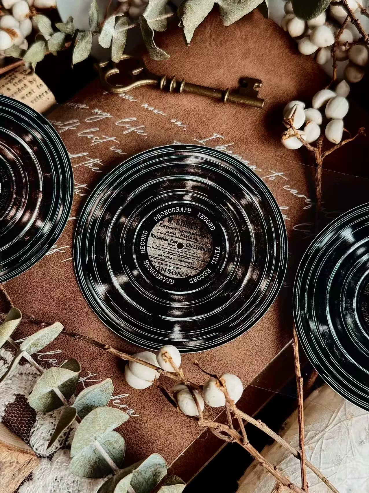 Linlanxi【Record 】 Original Retro Vintage Black Vinyl Record Background Washi/Pet Tape