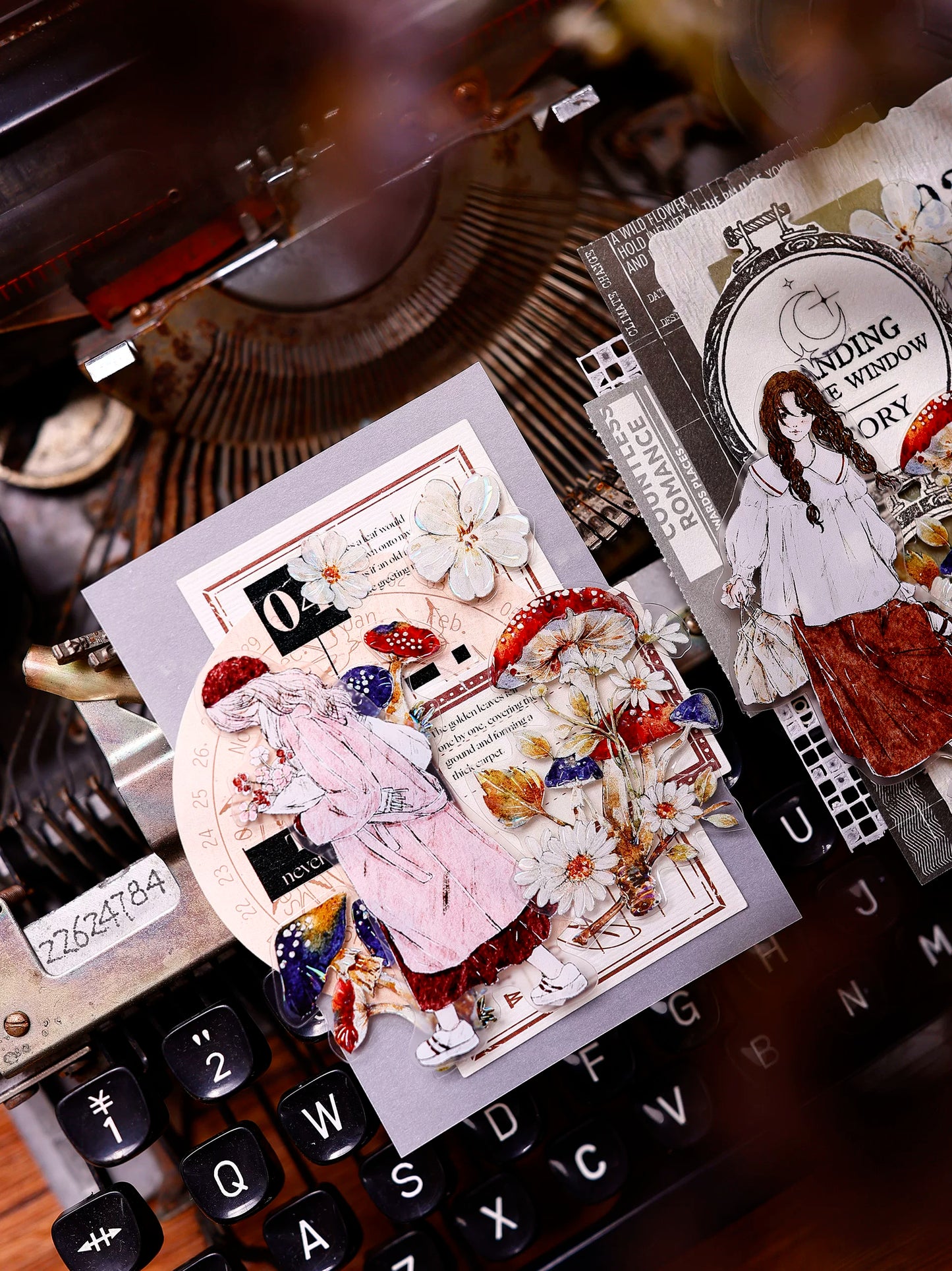 XiaoBaiJia【Mushroom Tales in the Woods】Orginal Design Kiss-cut Washi Pet Floral Tape Light Retro Landscaping Stickers