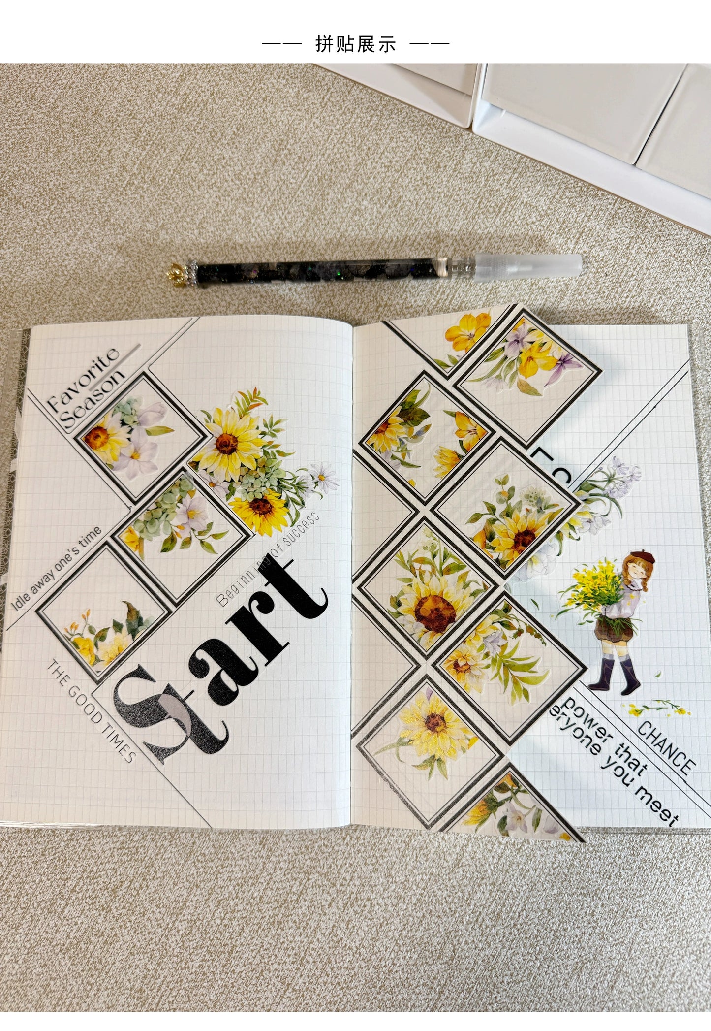 ZiYuanSu Vol12【Radiant Sunflower Color】Scene/Landscape Pre-cut Washi/PET Tape,for Scrapbook Supplies,Scrapbook Tape Stickers,Junk Journal Supplies