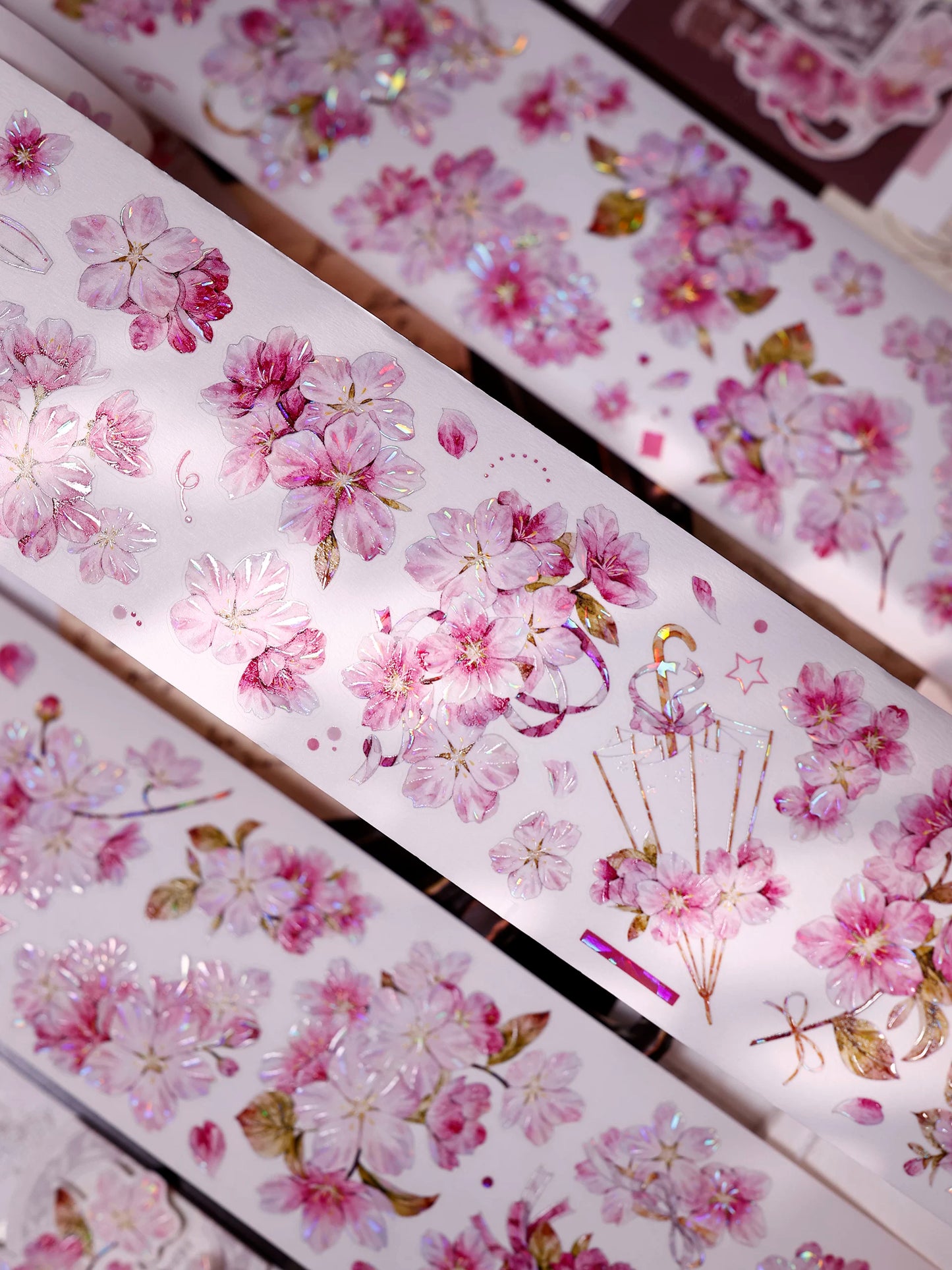 XiaoBaiJia【Pink Cherry Blossoms】Orginal Design Floral Washi Pet Tape Light Retro Landscaping Stickers