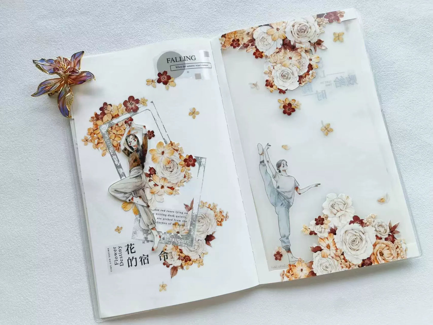 Kaixiaoxun Vol10【Graceful】 Pre-Cut Long Loop Washi/Matte PET Tape for Scrapbook Supplies,Junk Journal Supplies