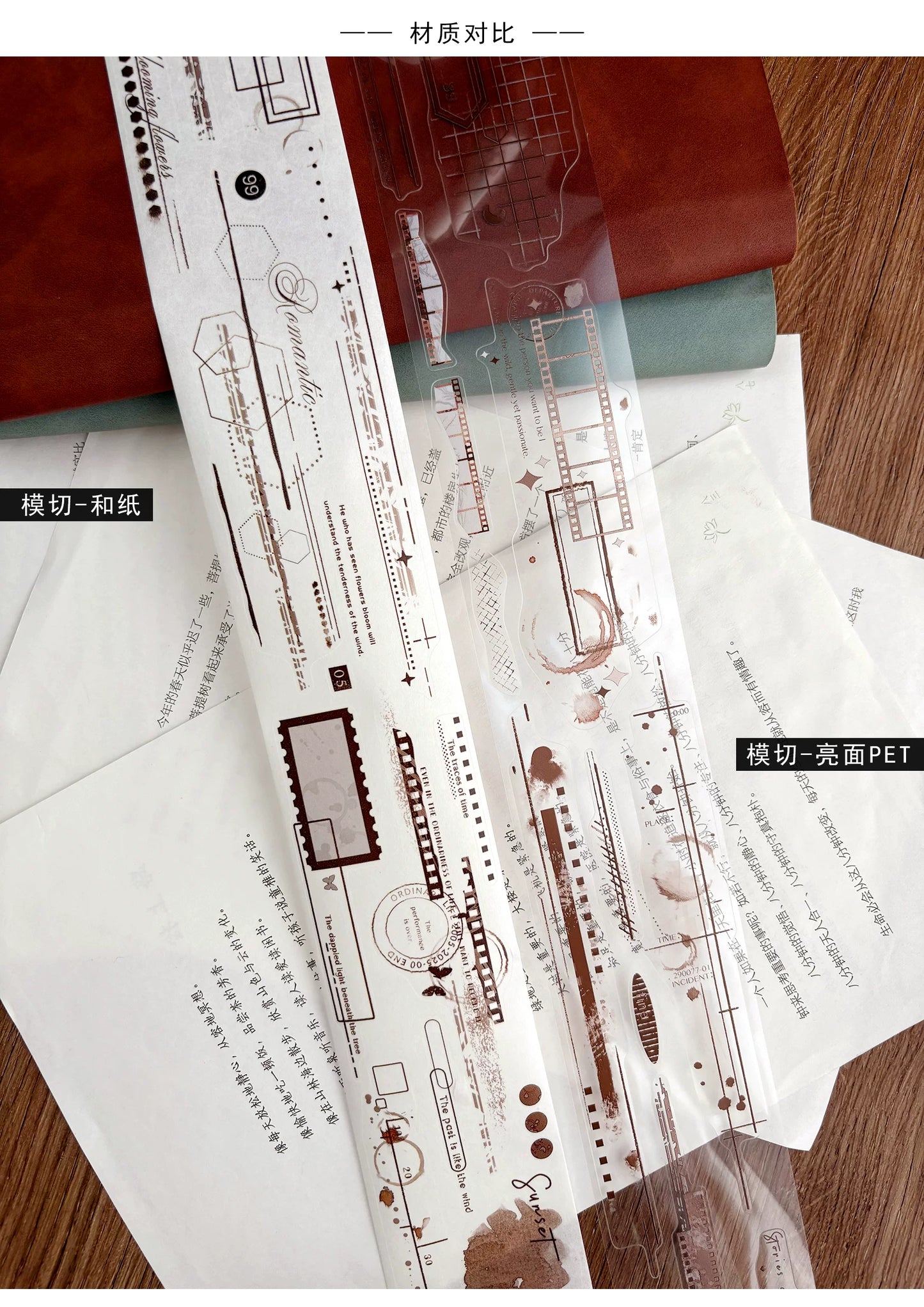 ZiYuanSu【Old Imprint】Background Line Grid Text Pre-cut Washi/PET Tape