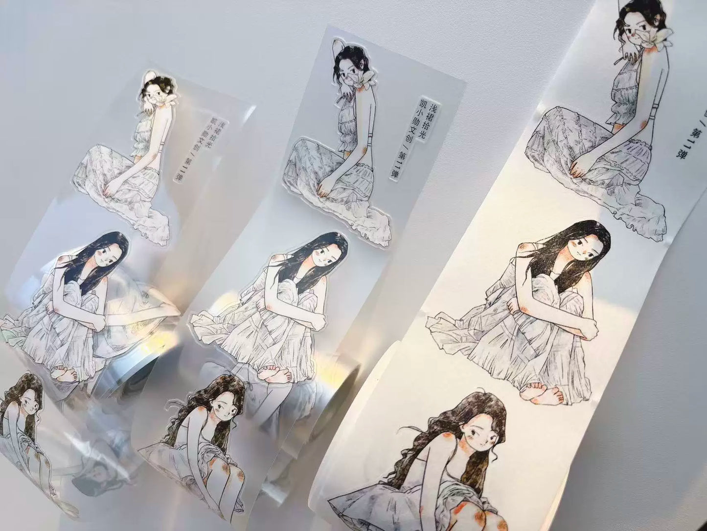 Kaixiaoxun Vol11【Light Skirt Pick Up】 Pre-Cut Long Loop Washi/Matte PET Tape for Scrapbook Supplies,Junk Journal Supplies