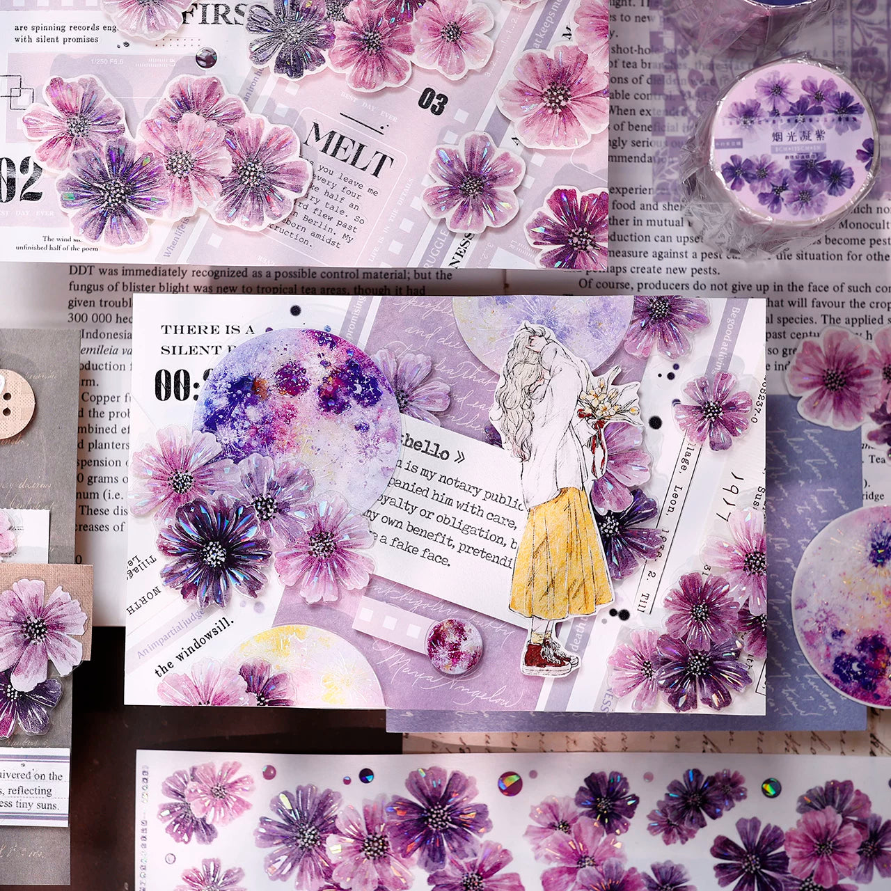 XiaoBaiJia【Smoke Light Condensation Purple】Orginal Design Washi Pet Floral Tape Light Retro Landscaping Stickers