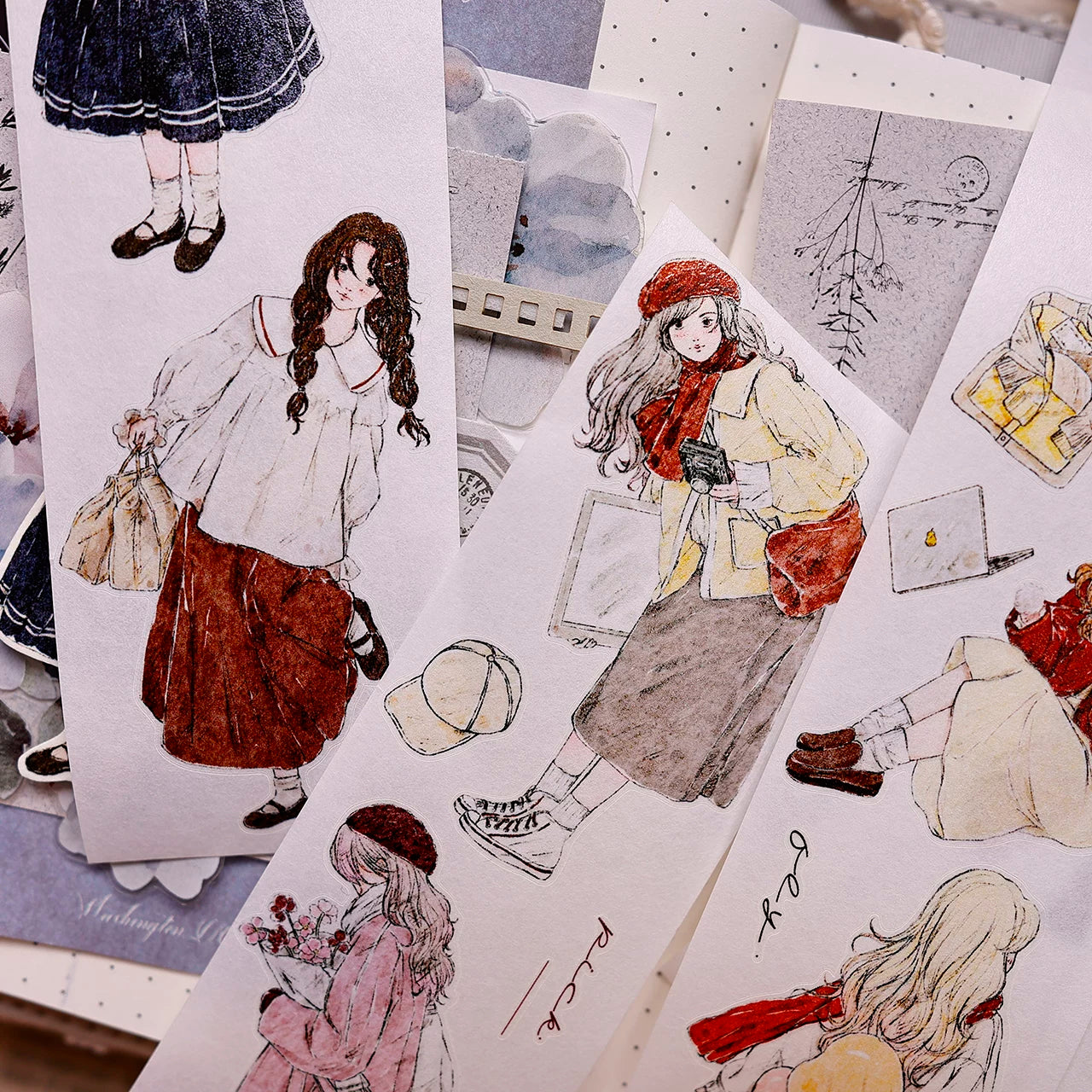 XiaoBaiJia Salt Series【Maiden Among the Flowers】Pre-cut Orginal Design Washi/Pet Tape Light Retro Stickers