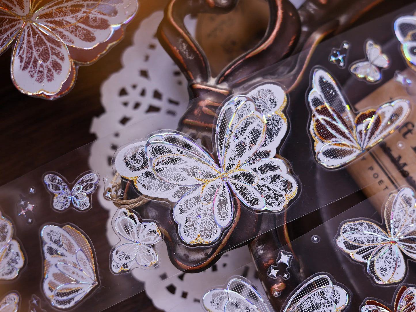 XiaoBaiJia Salt Series【Butterfly Feathers Chasing Light】Orginal Design Kiss-cut Washi/Pet Floral Tape Light Retro Landscaping Stickers