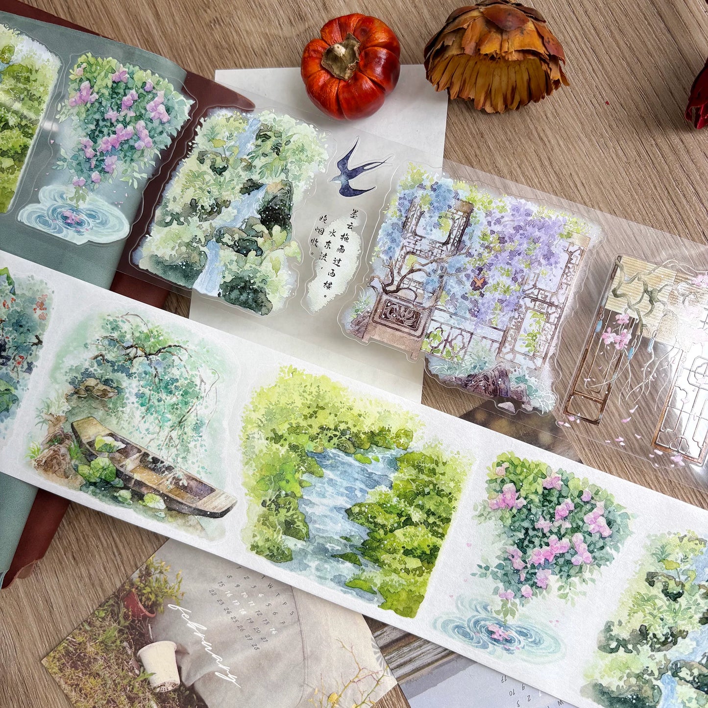 ZiYuanSu【Deep Courtyard】Retro Decorative Background Scene Pre-cut Washi PET Tape