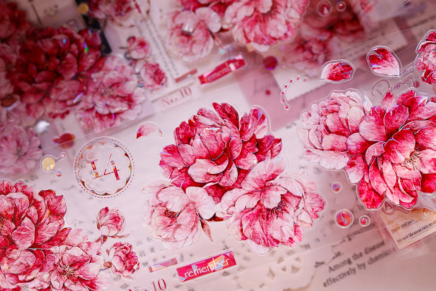 XiaoBaiJia Salt Series【Peony】Orginal Design Kiss-cut Washi/Pet Floral Tape Light Retro Landscaping Stickers