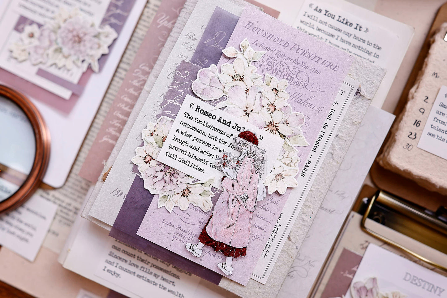 XiaoBaiJia Salt Series【Smoky Purple】Pre-cut Orginal Design Washi/Pet Tape Light Retro Stickers