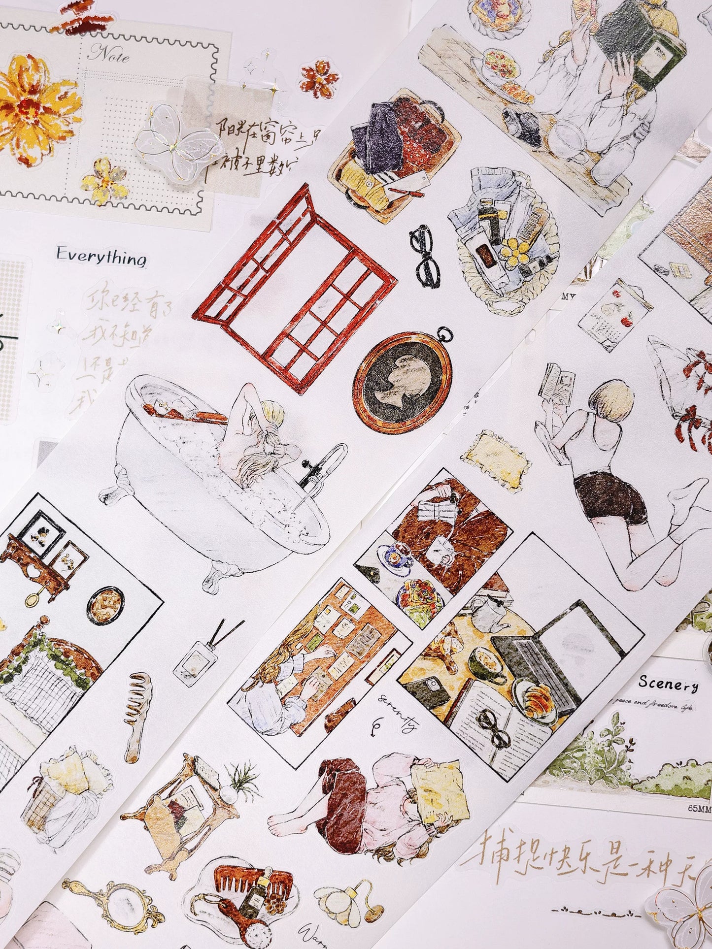 XiaoBaiJia Salt Series【Life Scroll】Pre-cut Orginal Design Washi/Pet Tape Light Retro Stickers