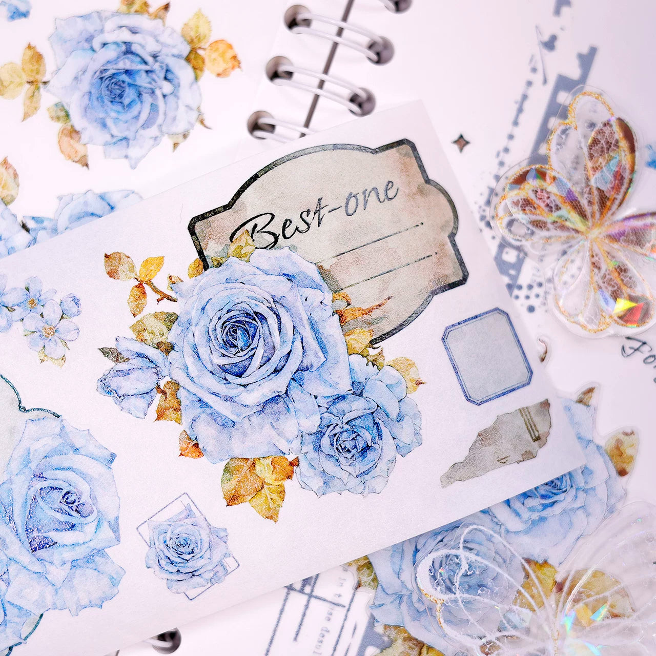 XiaoBaiJia Salt Series【Clear Dew】Pre-cut Orginal Design Floral Washi/Pet Tape Light Retro Stickers