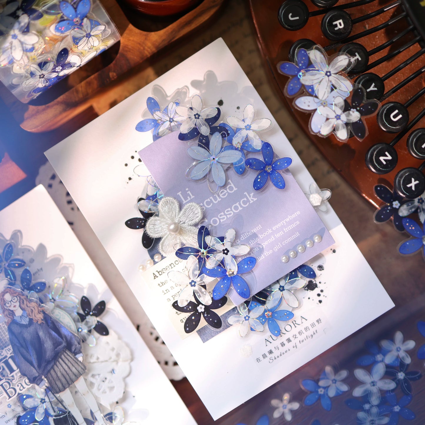 YiEr Vol17【Flowers on the Path】Kiss-cut Light Retro Floral Washi Tape and PET Stickers