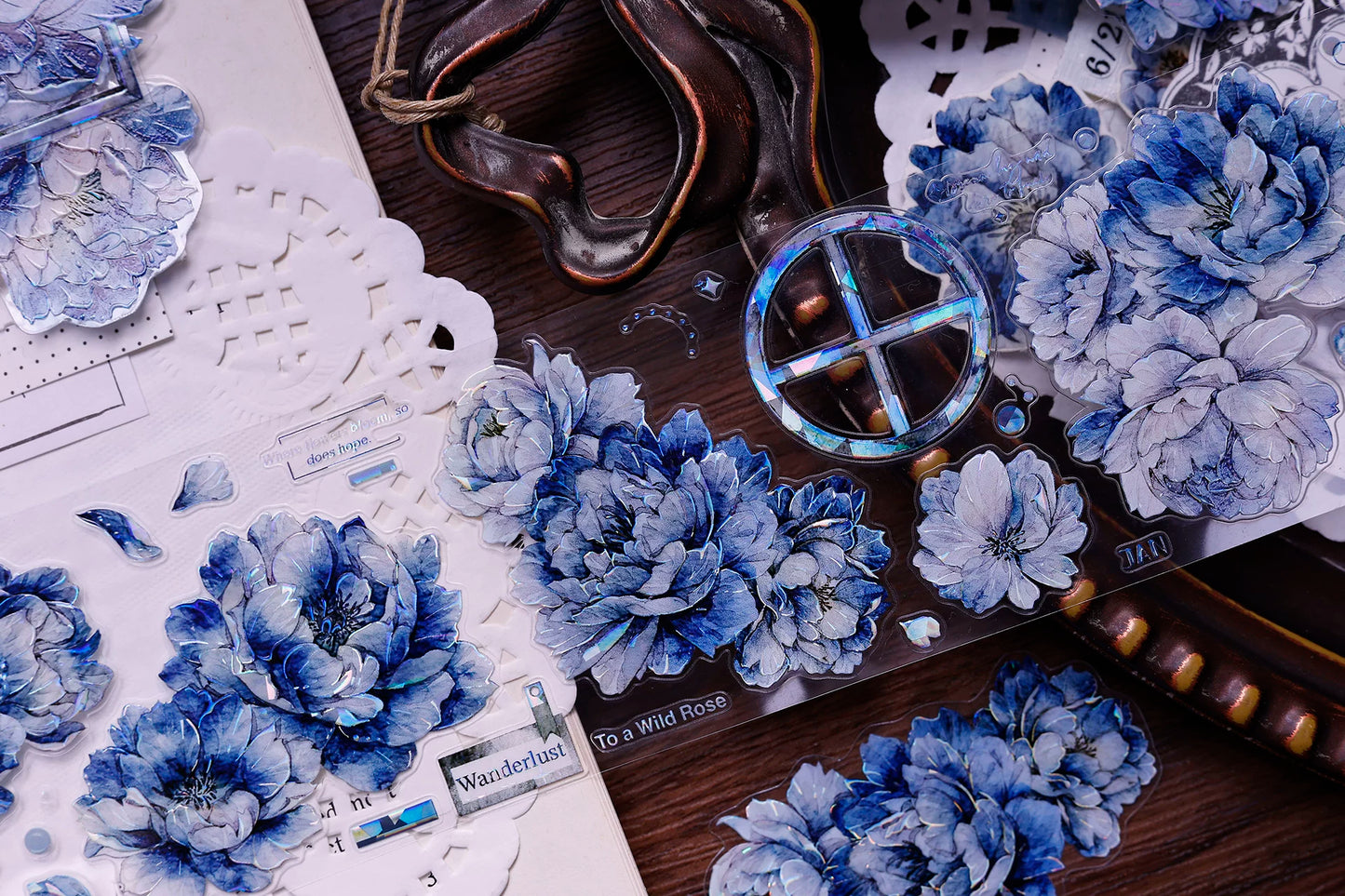 XiaoBaiJia Salt Series【Blue Mirror】Orginal Design Kiss-cut Washi/Pet Floral Tape Light Retro Landscaping Stickers