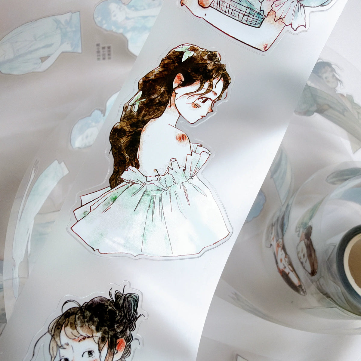 Kaixiaoxun Vol14【Minty Cool】 Pre-Cut Long Loop Washi/Matte PET Tape for Scrapbook Supplies,Junk Journal Supplies