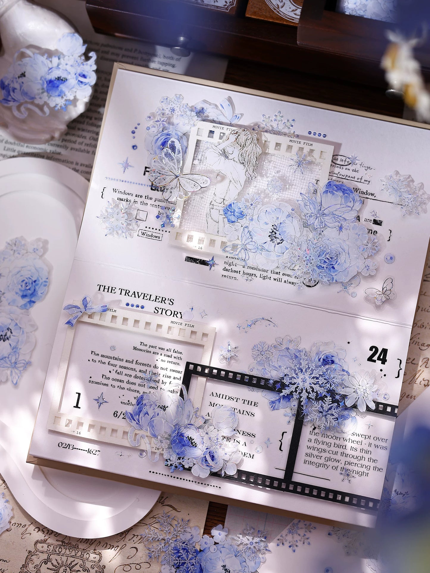 XiaoBaiJia Salt Series【Yingxue Blue】Orginal Design Kiss-cut Washi/Pet Tape Light Retro Fresh Snowflakes Stickers