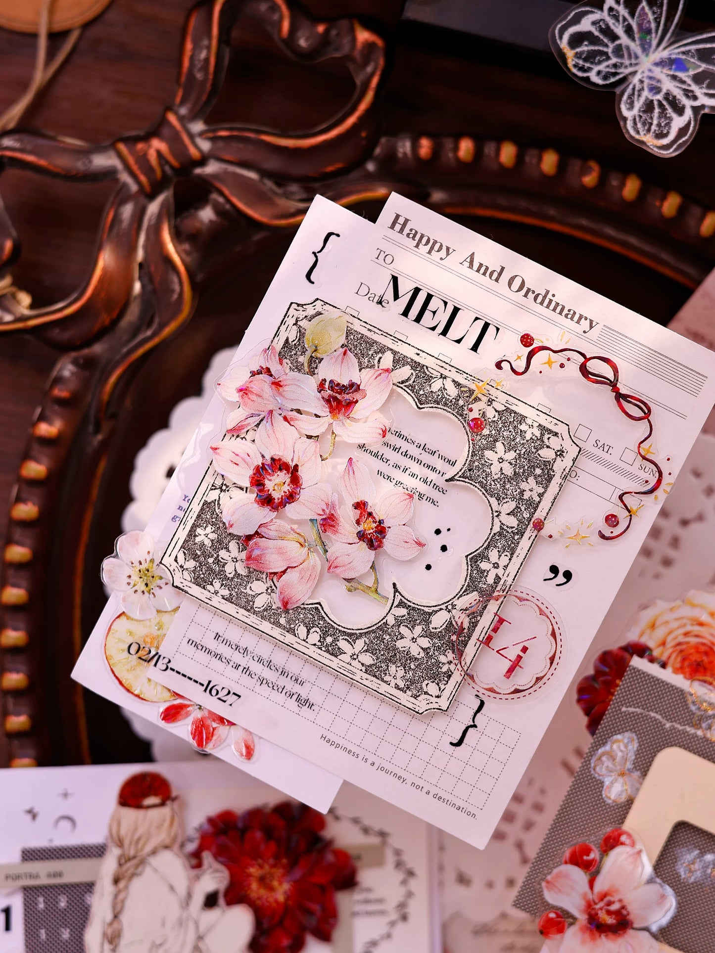 XiaoBaiJia Salt Series【Red Fruit Fragrance】Orginal Design Kiss-cut Washi/Pet Floral Tape Light Retro Landscaping Stickers