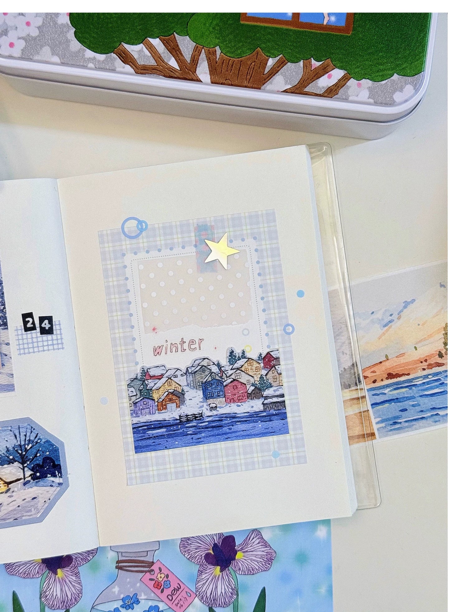 XingXing【Moon Sets Stars Sleep】 Pre-cut Light Retro Warm Healing Autumn and Winter Scenery Washi/PET Tape