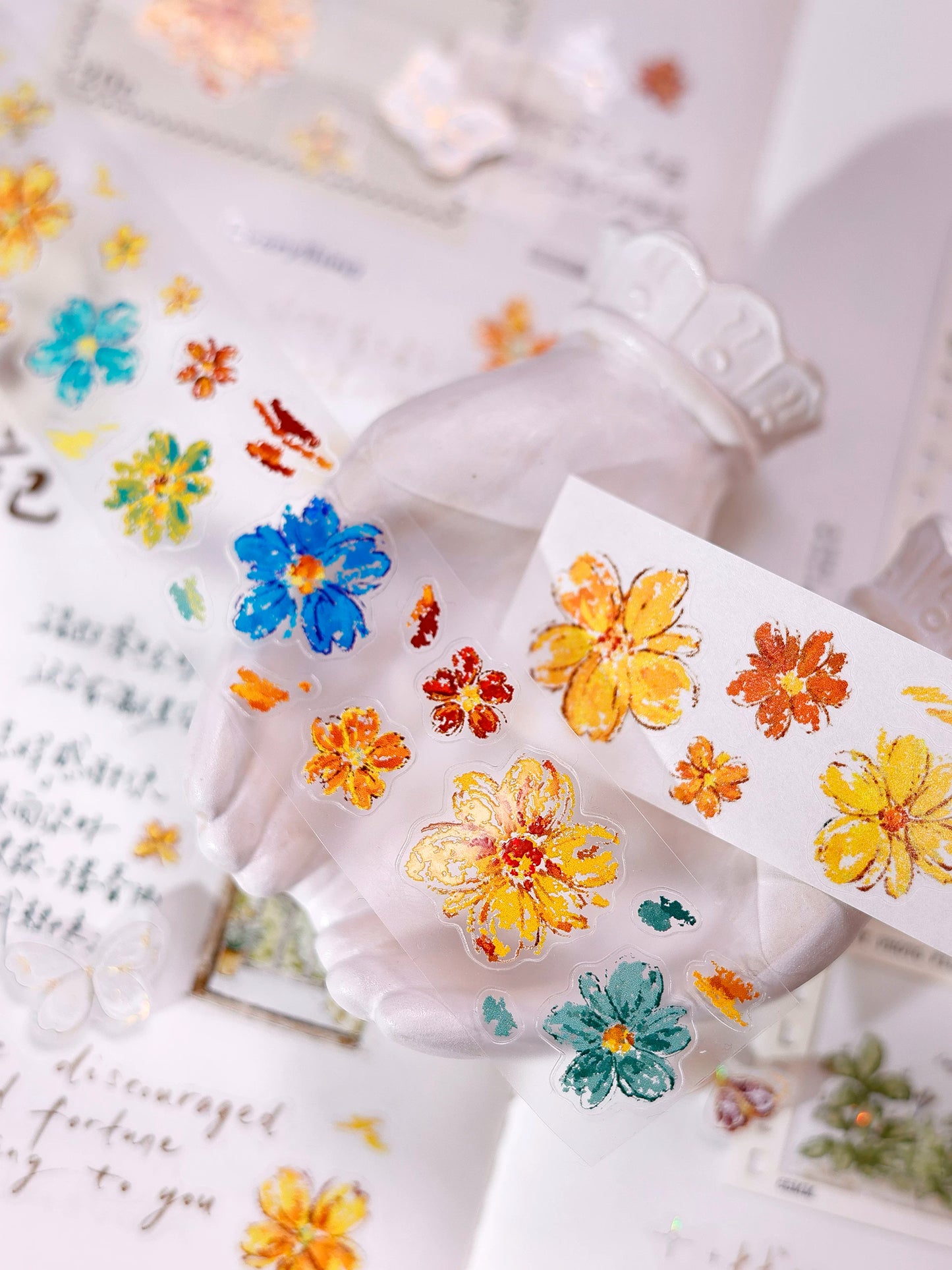 XiaoBaiJia Salt Series【Shallow Salt Flower Town】Pre-cut Orginal Design Flora Washi/Pet Tape Light Retro Stickers