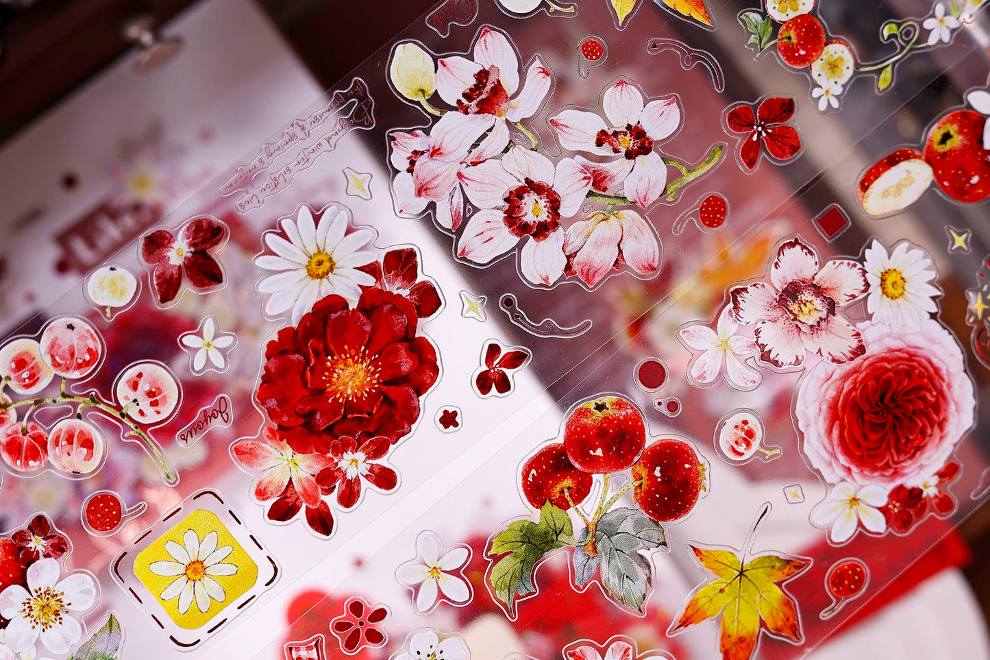 XiaoBaiJia Salt Series【Red Fruit Fragrance】Orginal Design Kiss-cut Washi/Pet Floral Tape Light Retro Landscaping Stickers