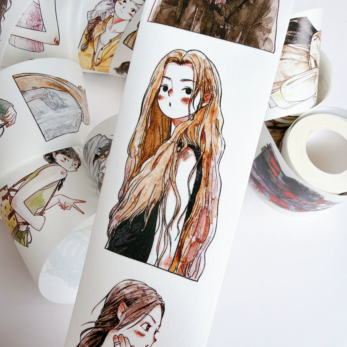 Kaixiaoxun Vol14【Small Avatar】 Pre-Cut Long Loop Washi/Matte PET Tape for Scrapbook Supplies,Junk Journal Supplies