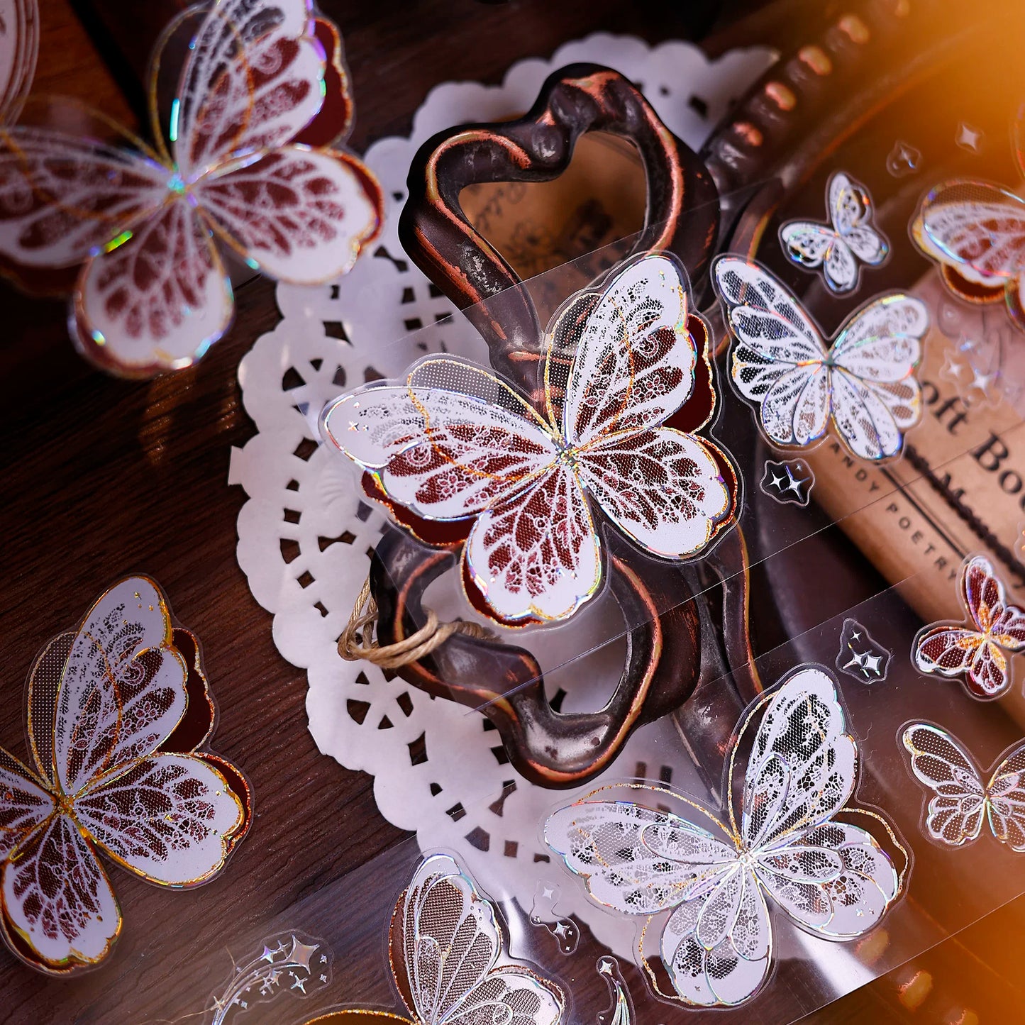 XiaoBaiJia Salt Series【Butterfly Feathers Chasing Light】Orginal Design Kiss-cut Washi/Pet Floral Tape Light Retro Landscaping Stickers