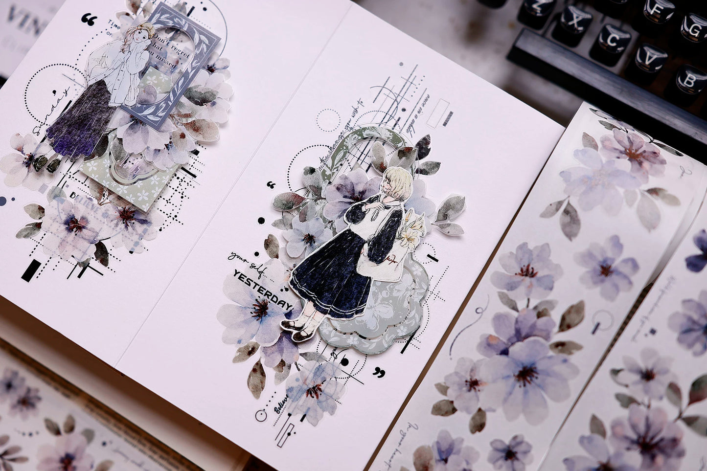 XiaoBaiJia Salt Series【Fog Blue Dense Branches】Pre-cut Orginal Design Washi/Pet Tape Light Retro Stickers