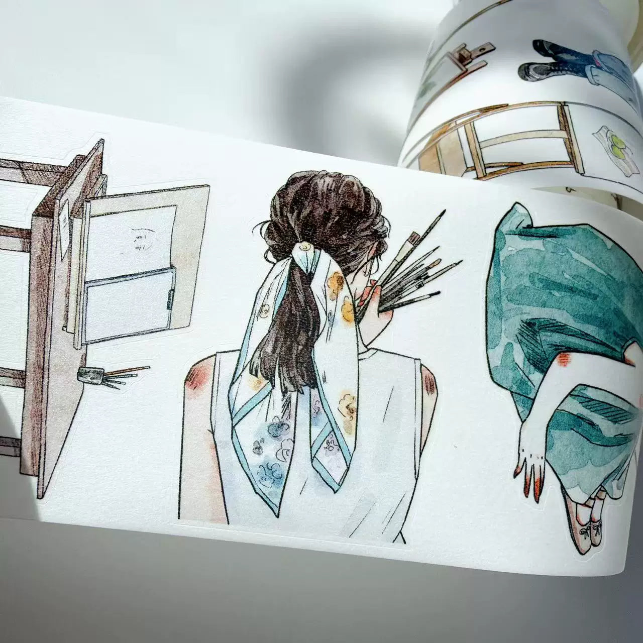 Kaixiaoxun Vol12【The Girl Who Draws】 Pre-Cut Long Loop Washi/Matte PET Tape for Scrapbook Supplies,Junk Journal Supplies