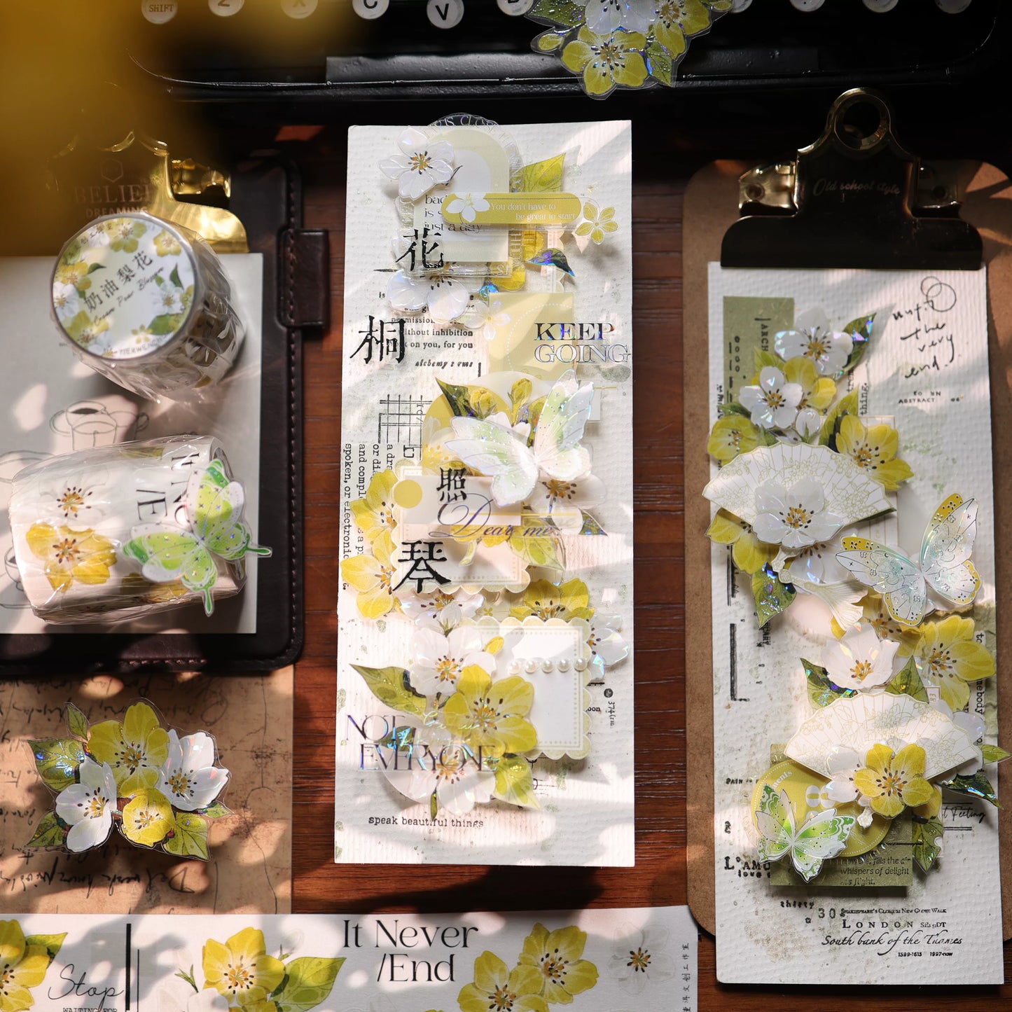 YiEr Vol17【Cream Pear Blossom】Kiss-cut Floral Washi Tape and PET Stickers