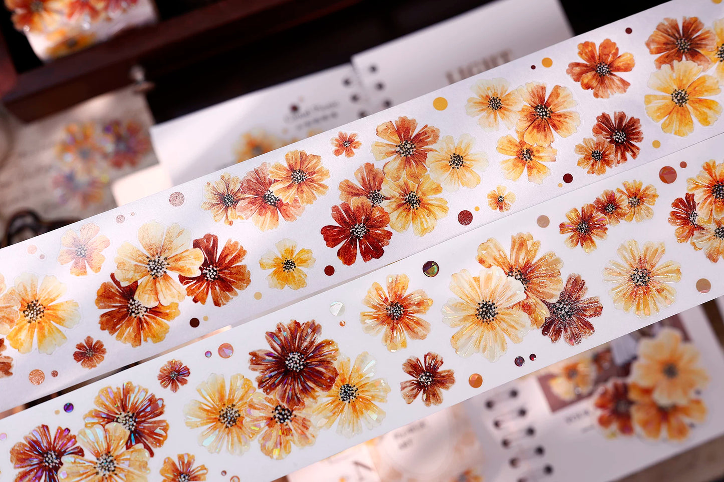 XiaoBaiJia【Autumn Brown Fragrant Flowers】Orginal Design Washi Pet Floral Tape Light Retro Landscaping Stickers