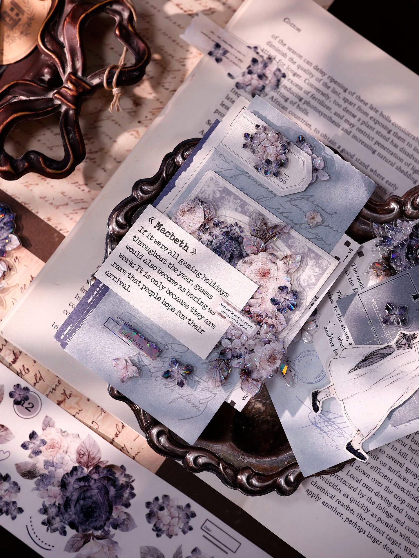 XiaoBaiJia【Cloud Ink Flower Cluster】Pre-cut Floral Orginal Design Washi Pet Tape Light Retro Stickers