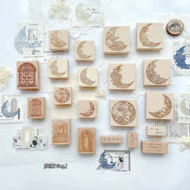 Yiying Yimengwu 【Window Under the Moon】Light Retro Moon Window Wooden Stamp