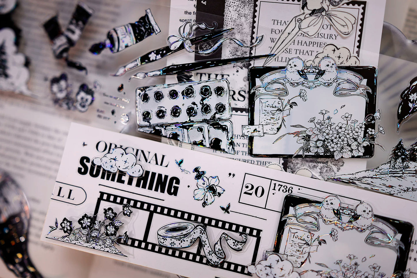 XiaoBaiJia Salt Series【Black and White Art World】Pre-cut Orginal Design Washi/Pet Tape Light Retro Stickers